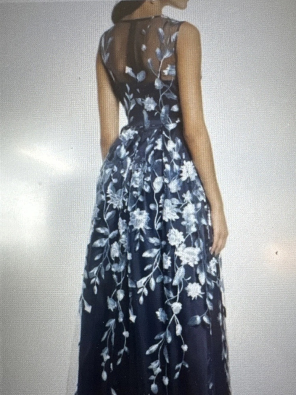 Eliza J Navy Floral Embroidered A-Line Gown - Picture 3 of 6